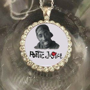 Tupac 2pac poetic justice memorial bling rhinestones silver necklace